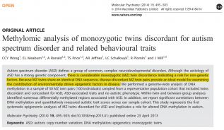 Fallimento Ipotesi genetica dell'autismo: Analisi della Metilazione discordante in gemelli monozigoti con autismo