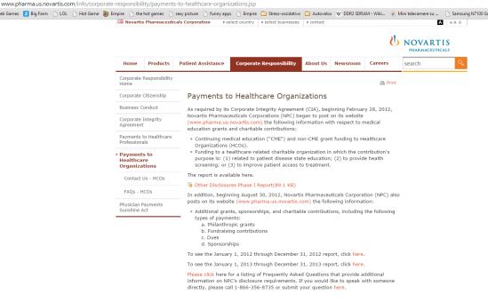 Libro paga Novartis USA: soldi per tutte le più grandi società medica americane