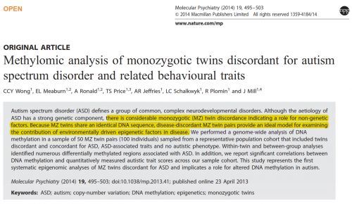 Fallimento Ipotesi genetica dell&#039;autismo: Analisi della Metilazione discordante in gemelli monozigoti con autismo