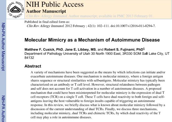 Molecular Mimicry as a Mechanism of autoimmune desease