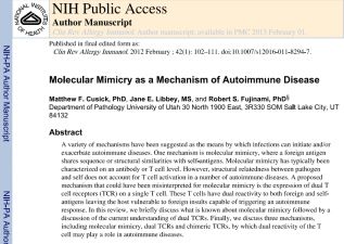 Molecular Mimicry as a Mechanism of autoimmune desease
